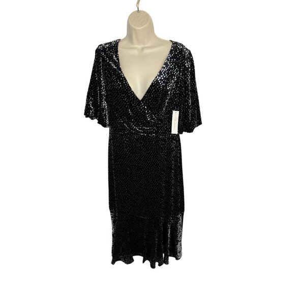 Shoshanna Collette Black Gray Velvet Dot Midi Dress NWT  - Size 8 - Picture 2 of 10
